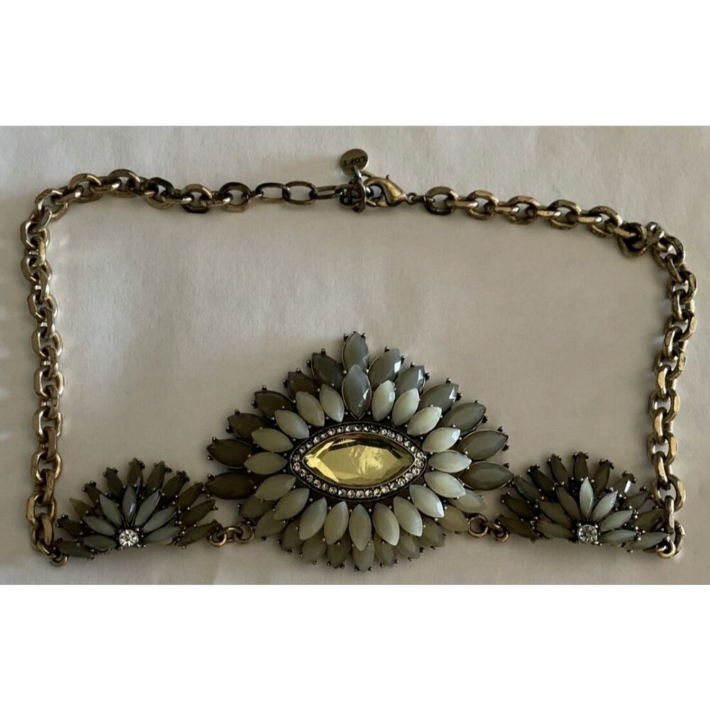 Rhinestone Necklace 19"  LOFT Flower Cosplay Vintage Signed Gold Tone Gray